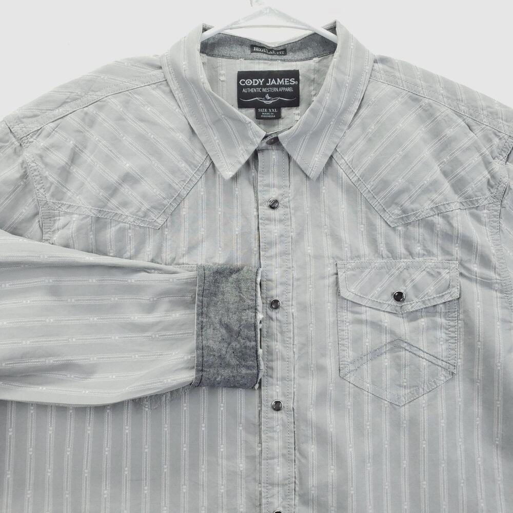 Cody James Shirt Mens 2XL Gray Western Pearl Snap Long Sleeve Cowboy Pocket